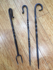 Fire irons - toasting fork/poker - blacksmith forged with barley twist and scroll handles